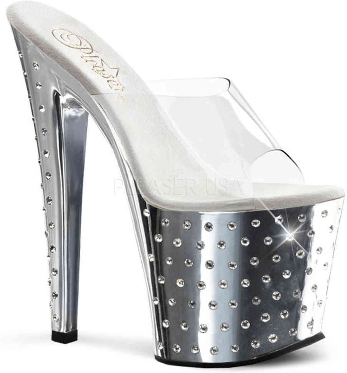 EU 36 = US 6 | STARDUST-751 | *7 1/2 Heel, 2 3/4 Rhinestone Studded Platform Slide